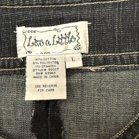 Live a Little Denim Jacket Tunic Dress Belted Back 3/4 Bell Sleeves Size L - Picture 4 of 5